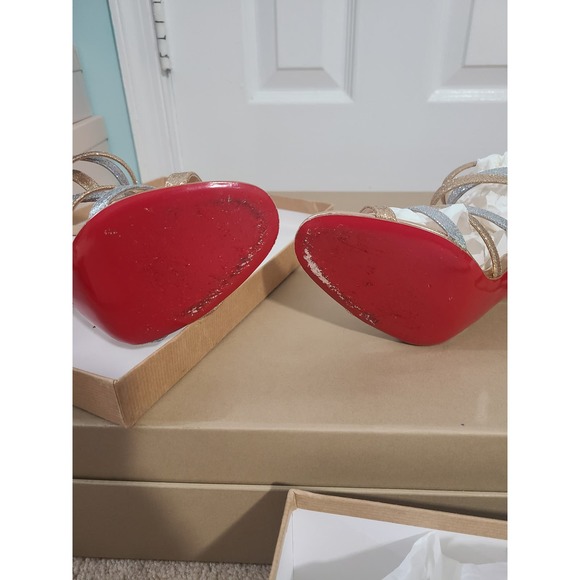 Christian Louboutin Mariniere Gold Silver Glitter Embellished Heel Strappy 40 10 - Picture 4 of 4